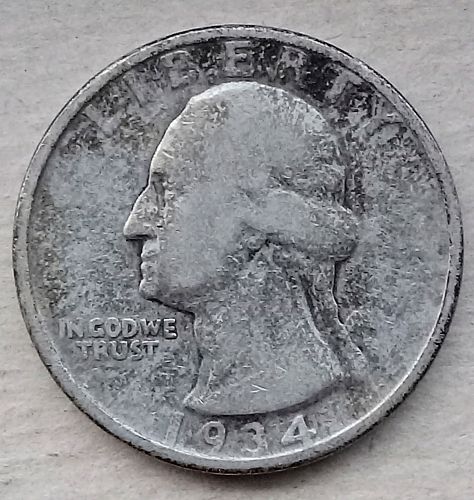 1934 Washington Quarter • .900 Silver • Medium Motto • VG  *wq341
