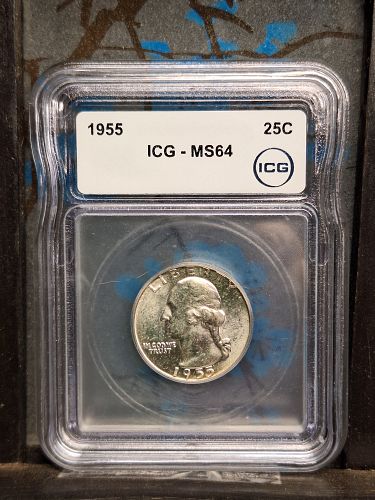 1955 P Silver Washington quarter. ICG MS 64