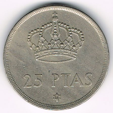 25 Pesetas - Juan Carlos I, Spain, 1975 (1980)