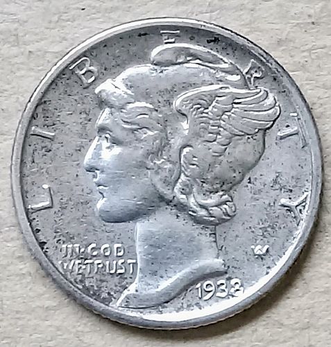 1938 S Mercury Dime &bull; .900 Silver &bull; Nice Luster & Light Toning &bull; AU  *md382