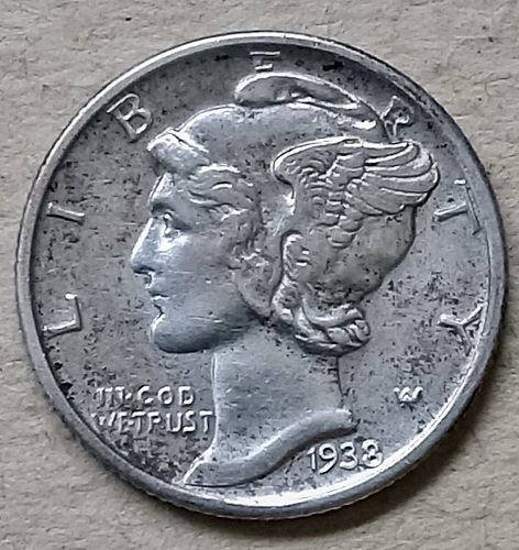 1938 S Mercury Dime &bull; .900 Silver &bull; Nice Luster & Light Toning &bull; AU  *md382