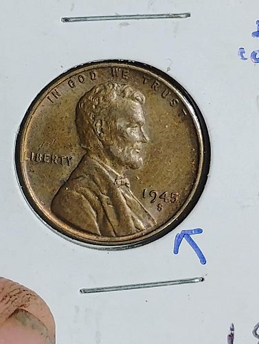 1945 S/S LINCOLN WHEAT CENT MS-60, BN RPM 0015 WEST REV. COLLAR CLASH/MAD ERROR COIN