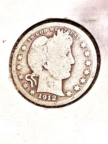 1912 Barber Quarter Good Condition 90% Silver