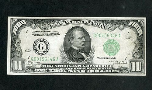 1934 $1,000 FRN ~ PCGS Choice XF45 ~ DGS Mule ~ Chicago ~ FR. 2211-Gm ~ Plate #J1/7