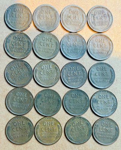 TWENTY different dates and mintmarks Lincoln Wheat cents