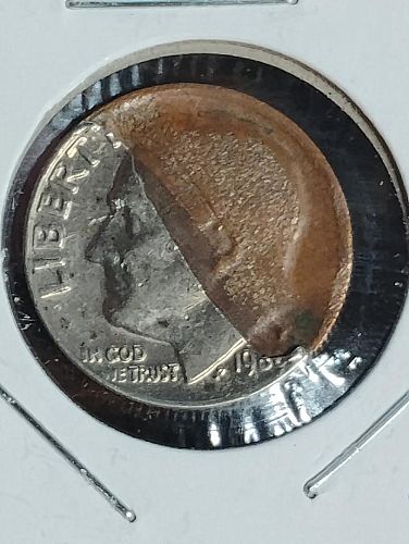 198? ROOSEVELT DIME VF-35 PARTIAL CLAD LAYER MISSING ERROR COIN