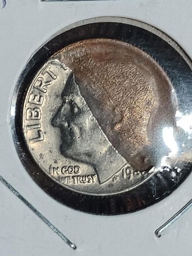 198? ROOSEVELT DIME VF-35 PARTIAL CLAD LAYER MISSING ERROR COIN