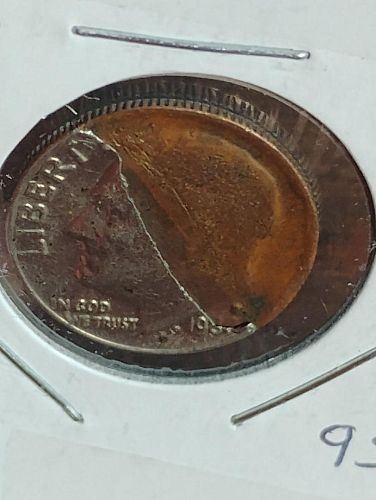 198? ROOSEVELT DIME VF-35 PARTIAL CLAD LAYER MISSING ERROR COIN