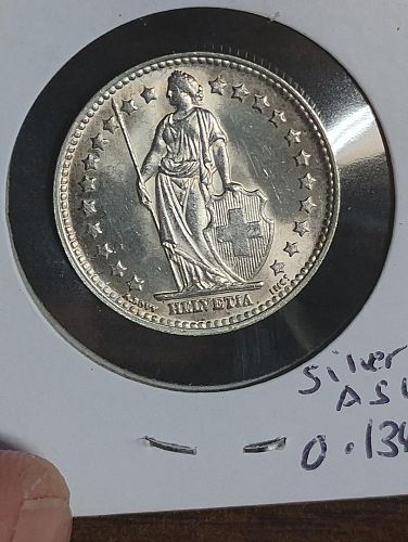 1953-B switzerland 1-franc ms-63 silver .835 fineness asw: 0.1342 oz coin for sale