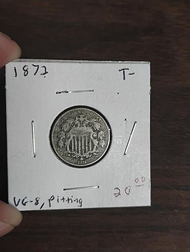 1872 SHIELD NICKEL VG-8, DETAILS: PITTING