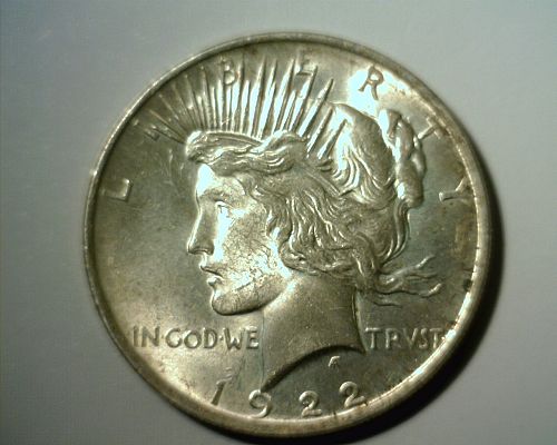 1922   SILVER  PEACE DOLLAR   ABOUT UNCIRCULATED  NO RESERVE!!!!