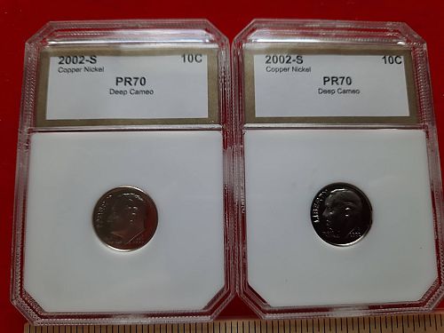 Pair of 2002 S Roosevelt Dimes by PCI as Proof 70 Deep Cameo w/free shipping