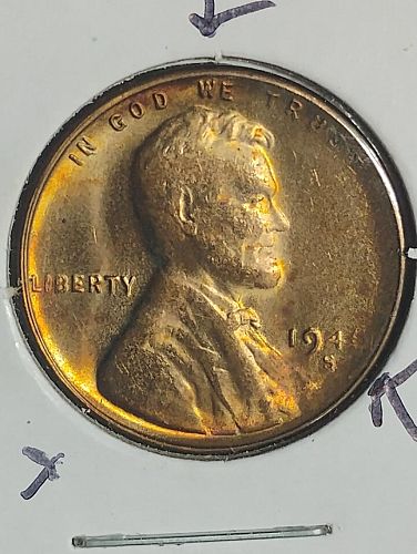 1946-S LINCOLN WHEAT CENT MS-63 RB STRUCK THROUGH GREASE OBVERSE & REVERSE ERROR COIN