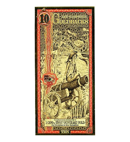 2021 New Hampshire 10 Goldback 24k Gold  infused note