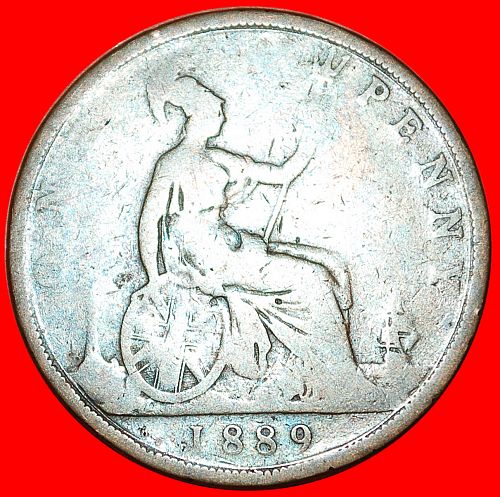 Ⰶ MISTRESS OF SEAS: GREAT BRITAIN★ PENNY 1889! SHIP! VICTORIA (1837-1901)