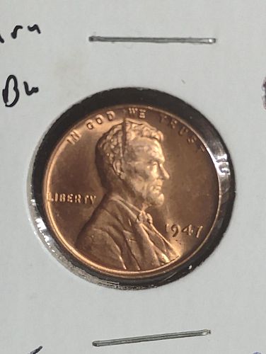 1947 LINCOLN WHEAT CENT MS-67 RB STRUCK THROUGH OBVERSE ERROR COIN