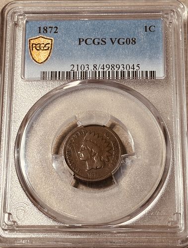 1872 P Indian Head Cent Small Cents: Bold N