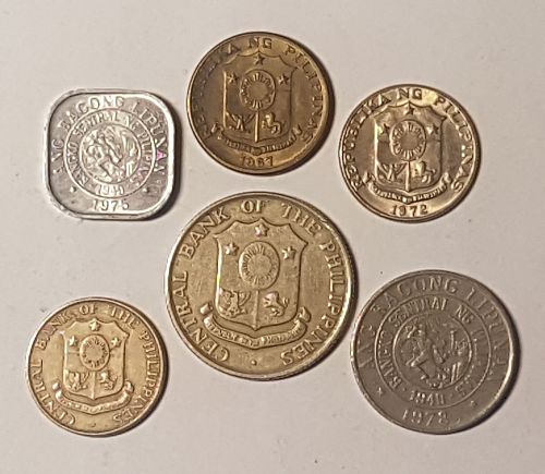 Lot 6 Coin Philippines 1 5 10 25 sentimos 1969 1972 1975 10 25 centavos 1962 1963