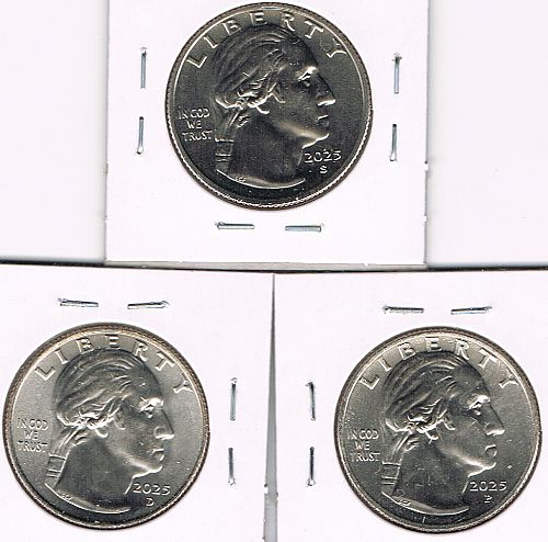 25 Cents / Quarter 2025 set of three coins P,D & S, Stacey Milbern