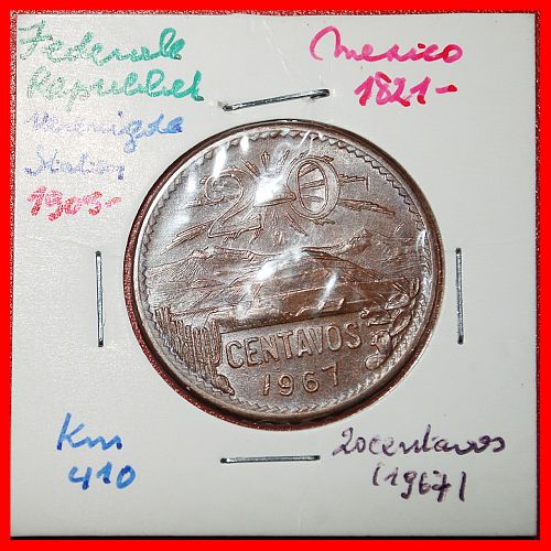 Ⰶ PYRAMID OF THE SUN (1943-1974): MEXICO ★ 20 CENTAVOS 1967 ASTRONOMY! IN HOLDER!