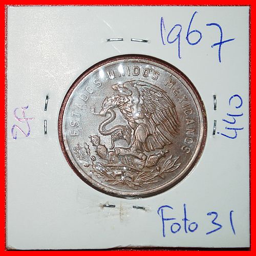 Ⰶ PYRAMID OF THE SUN (1943-1974): MEXICO ★ 20 CENTAVOS 1967 ASTRONOMY! IN HOLDER!