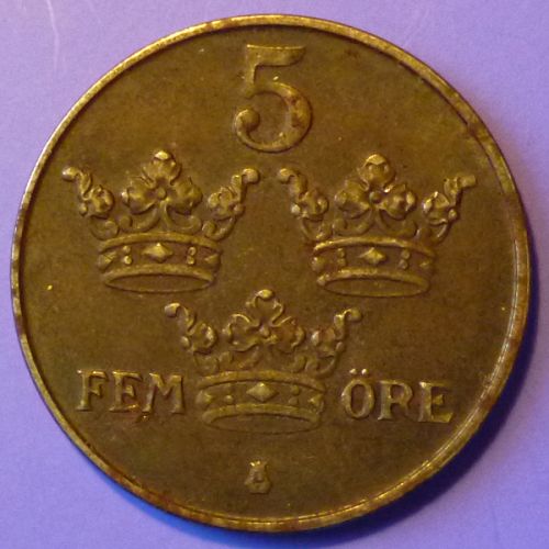 Sweden 5 Ore 1944 KM# 812 Iron