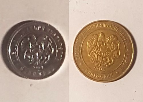 Lot 2 Coin Armenia 10 Dram 2004 50 Dram 2003 combined shipping