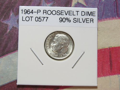 1964-P ROOSEVELT DIME ~ 90% SILVER ~ NICE HIGH GRADE ~ LOT 0577*