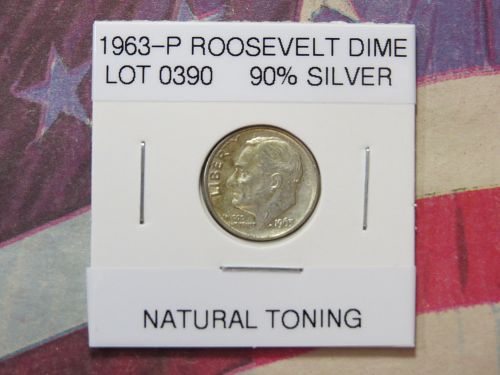 1963-P ROOSEVELT DIME ~ 90% SILVER ~ NATURAL TONING ~ LOT 0390*
