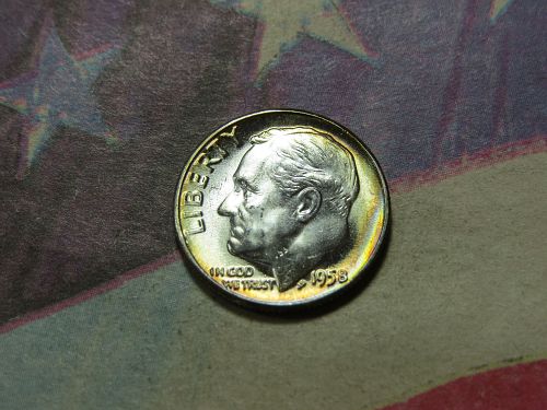 1958-P ROOSEVELT DIME ~ 90% SILVER ~ NATURAL TONING ~ LOT J229