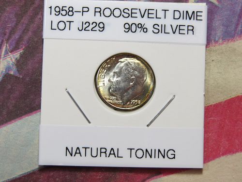 1958-P ROOSEVELT DIME ~ 90% SILVER ~ NATURAL TONING ~ LOT J229
