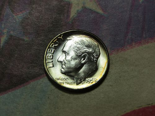 1958-P ROOSEVELT DIME ~ 90% SILVER ~ (SLIGHT TONING) LOT J230