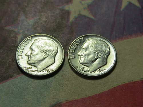 1957-P & 1957-D ROOSEVELT DIME ~ 90% SILVER ~ LOT OF 2 COINS ~ LOT D856*