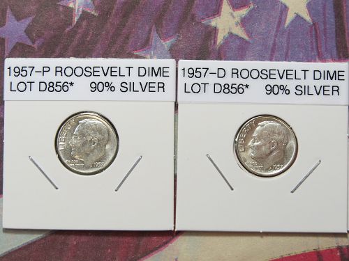 1957-P & 1957-D ROOSEVELT DIME ~ 90% SILVER ~ LOT OF 2 COINS ~ LOT D856*
