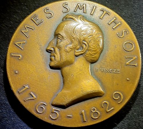 1965 James Smithson Bronze 4 Inch Medal, Smithsonian Bicentennial 123 Grams