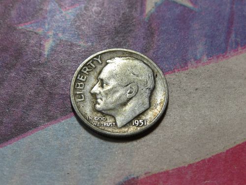 1951-S ROOSEVELT DIME ~ 90% SILVER - NATURAL TONING - LOT J217