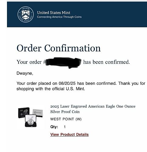 2025 Laser beam engraved Silver Eagle. Confirmed order. In hand