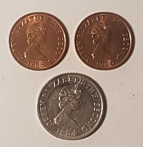 Lot 3 Coin Jersey 1 Penny 1988 1990 5 Pence 1984