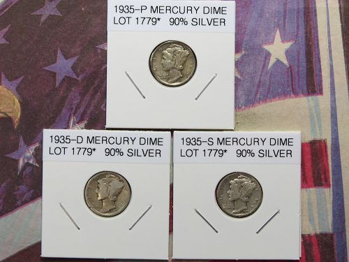 1935-PDS MERCURY DIME (LOT OF 3 COINS)  (90% SILVER) ~ LOT 1779*
