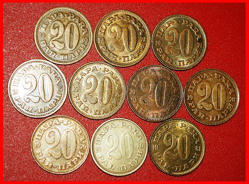 Ⰶ STAR: YUGOSLAVIA ★ COMPLETE SET 20 PARA RUN YEARS 1965-1981 10 COINS TOGETHER!