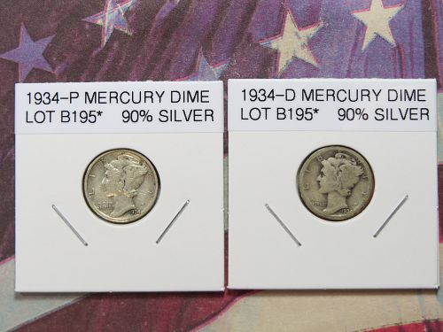 1934-PD MERCURY DIME (LOT OF 2 COINS)  (90% SILVER) ~ LOT B195*