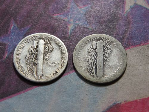 1934-PD MERCURY DIME (LOT OF 2 COINS)  (90% SILVER) ~ LOT B195*