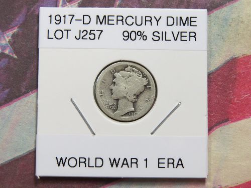 1917-D  MERCURY DIME  (WORLD WAR 1 ERA )  (90% SILVER) ~ LOT J257