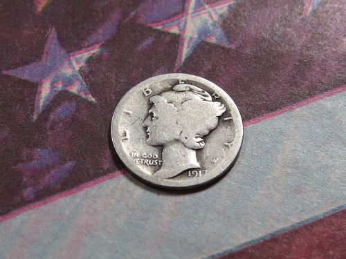 1917-D  MERCURY DIME  (WORLD WAR 1 ERA )  (90% SILVER) ~ LOT J257