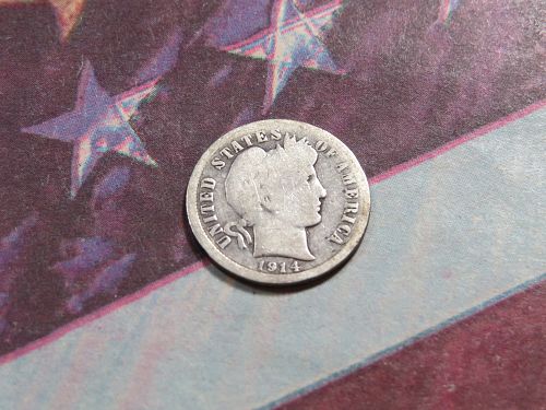 1914-P  BARBER DIME  (WORLD WAR 1 ERA )  (90% SILVER) ~ LOT 0924*