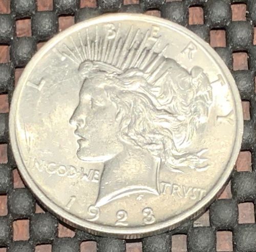 Lot of 9 oldU.S.Coins, 90 % Silver, 1923-P Peaces dollar + 8 Half Dollars