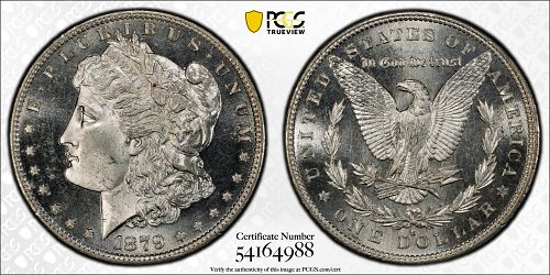 1879-S Morgan Silver Dollar, MS66, PCGS Gold Shield (10581)