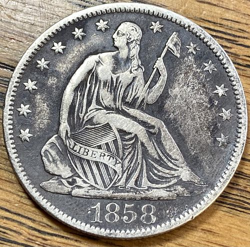 1858O seated liberty half dollar in VERY FINE condition