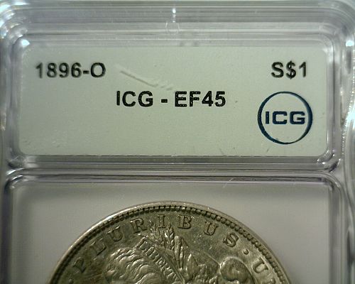 1896 O   SILVER MORGAN DOLLAR   ICG EF 45     NICE LOOKING COIN!!
