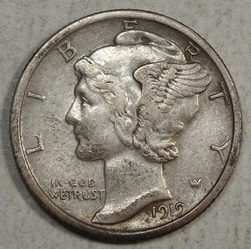 1919-D Mercury Dime, Better Date, Choice Extremely Fine   0825-01